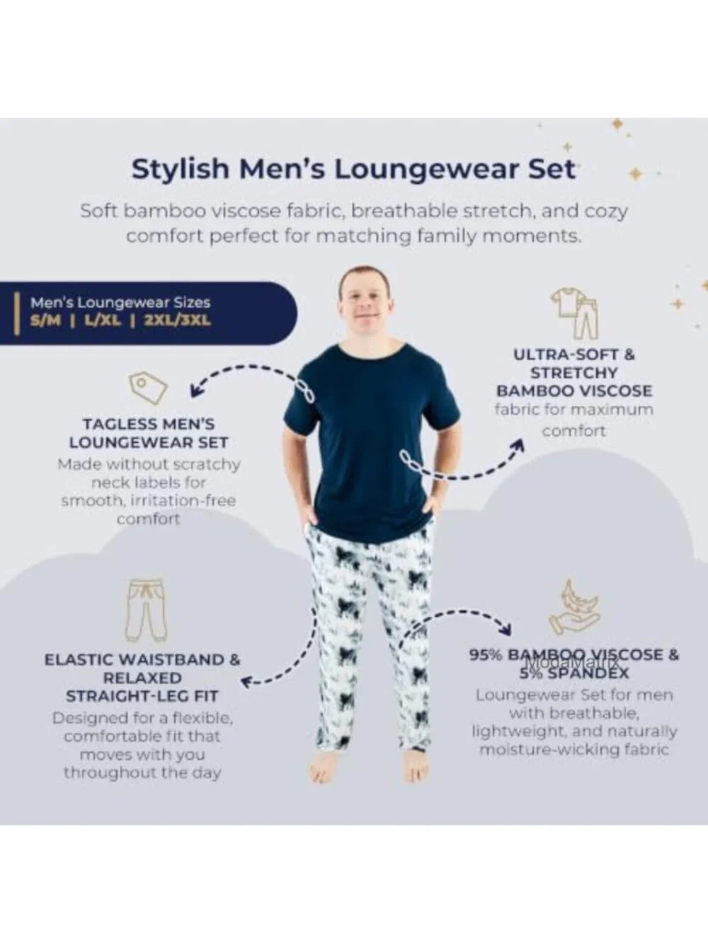 Men's Short Sleeve Loungewear Set - Soft Stretchy Bamboo Viscose Pajama Set